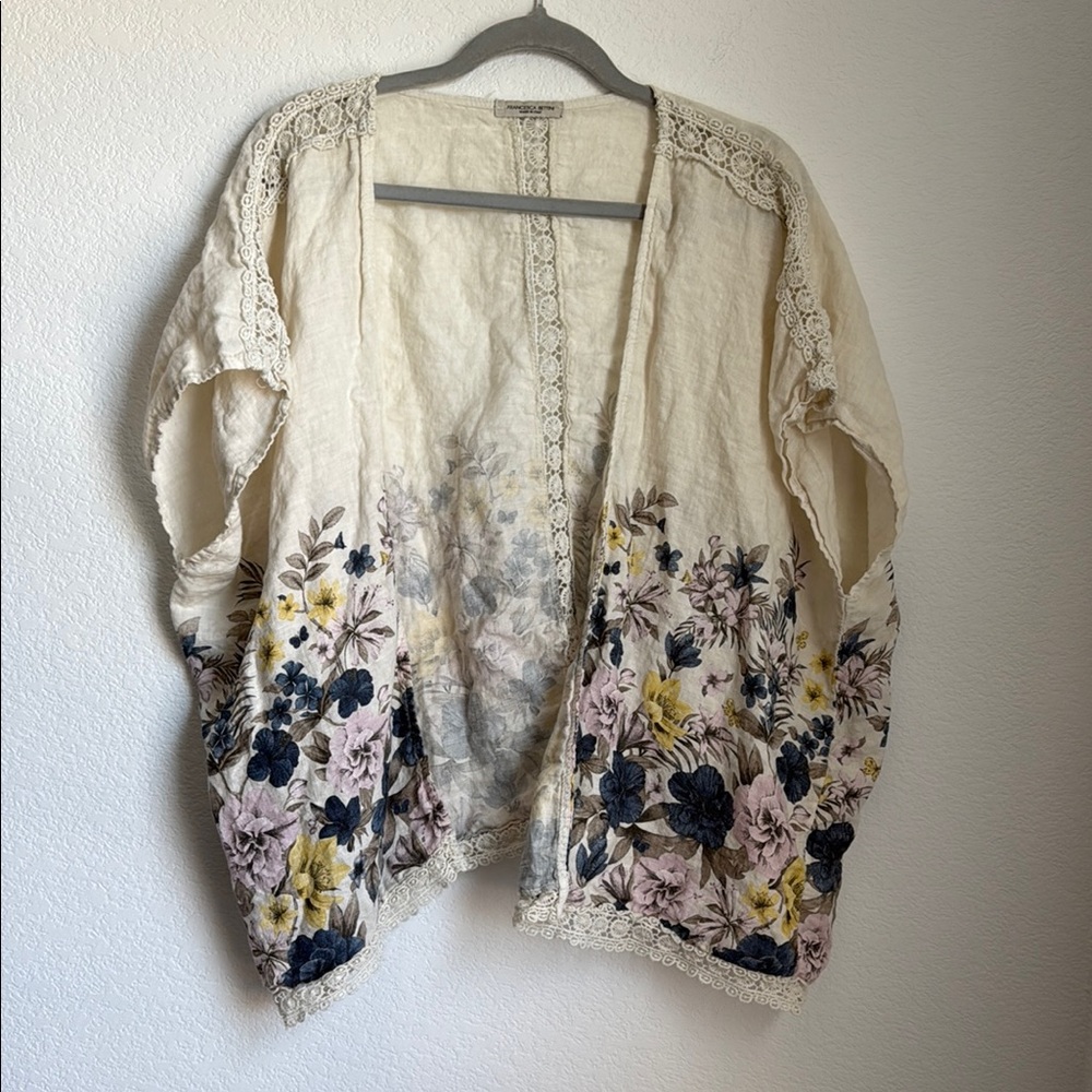 Cream and Blue Floral Embroidered Cardigan Sweater - Picture 1 of 16